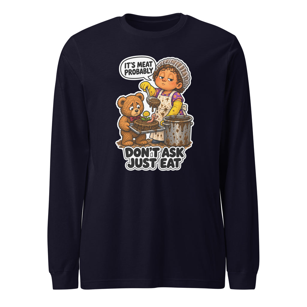 Lunch Lady Lou long sleeve tee in Navy, front view