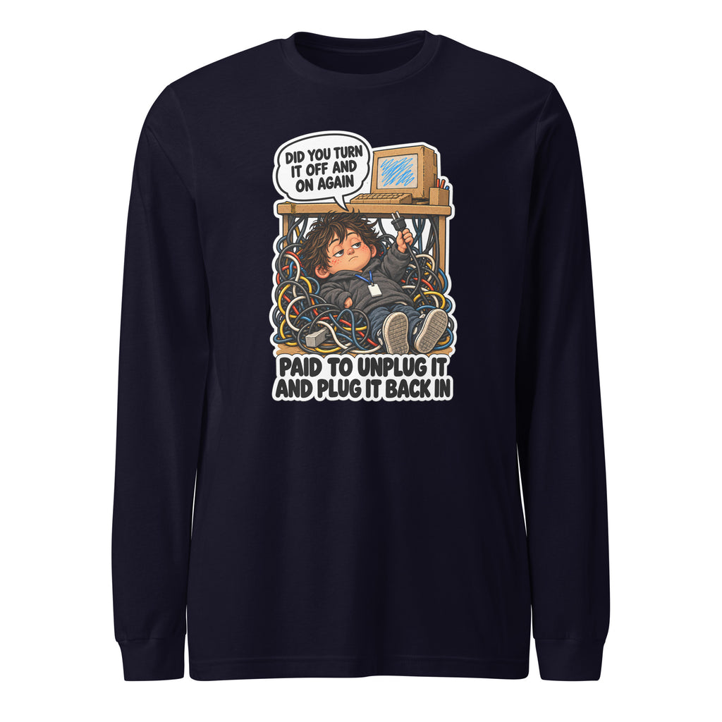 IT Guy Iggy long sleeve tee in Navy, front view