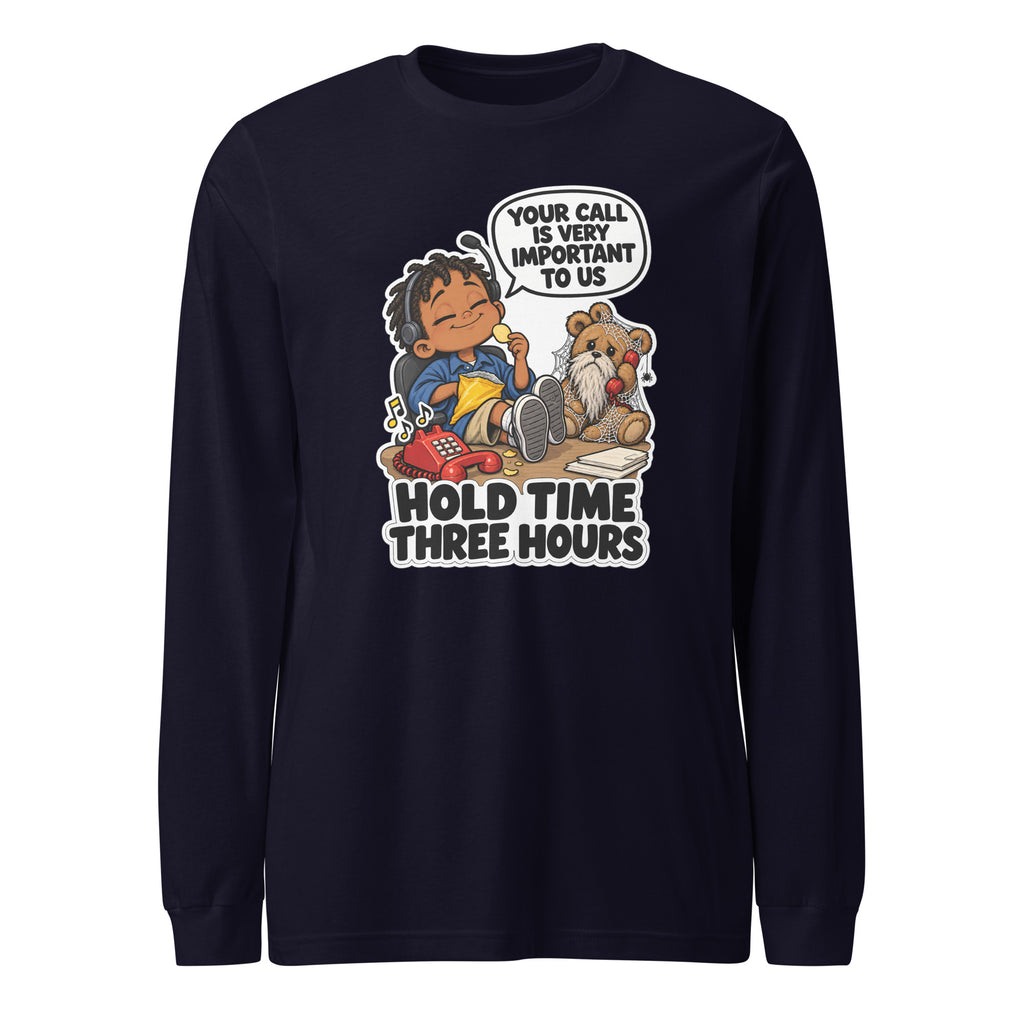 Customer Service Carl long sleeve tee in Navy, front view