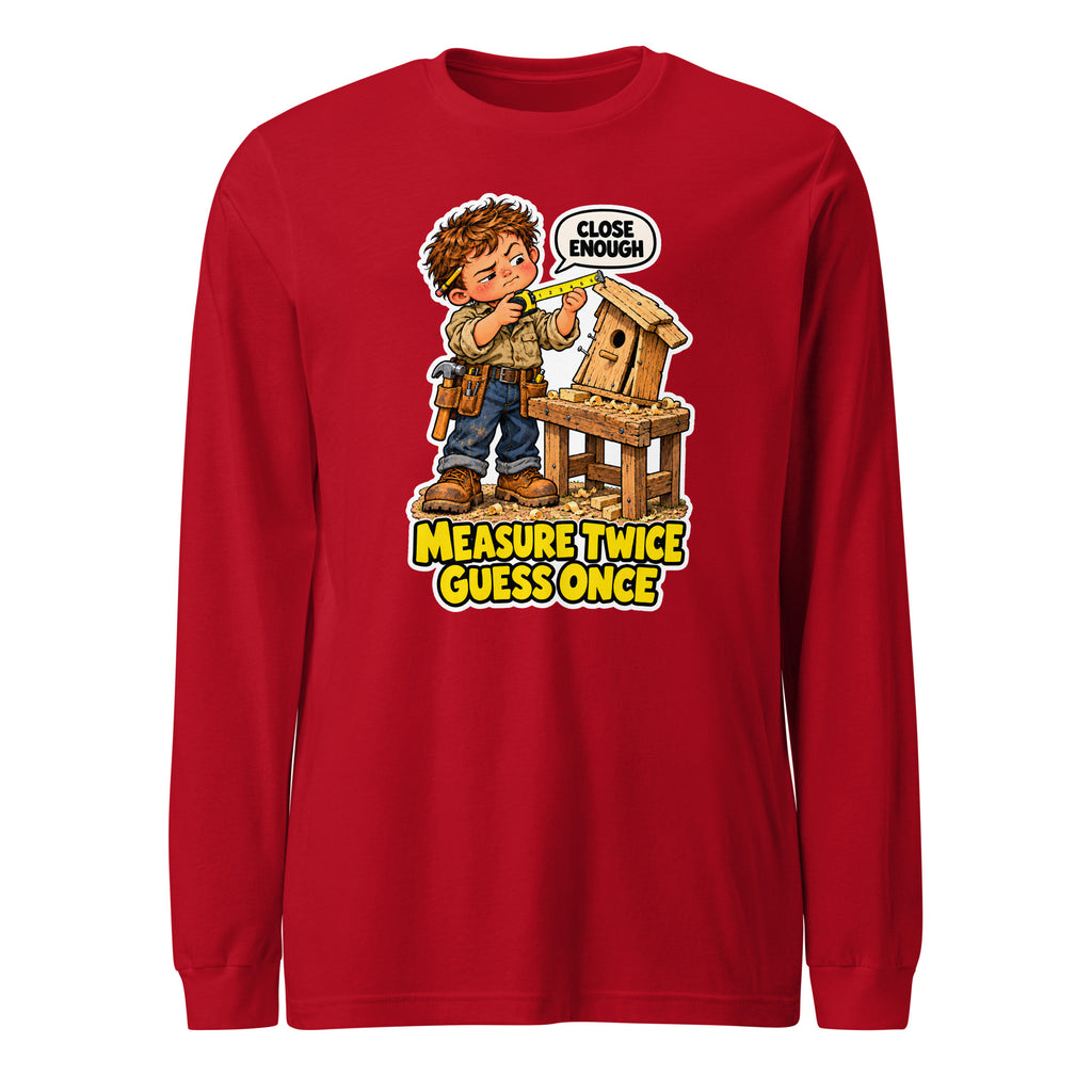 Measure Twice Milo long sleeve tee in Red, front view