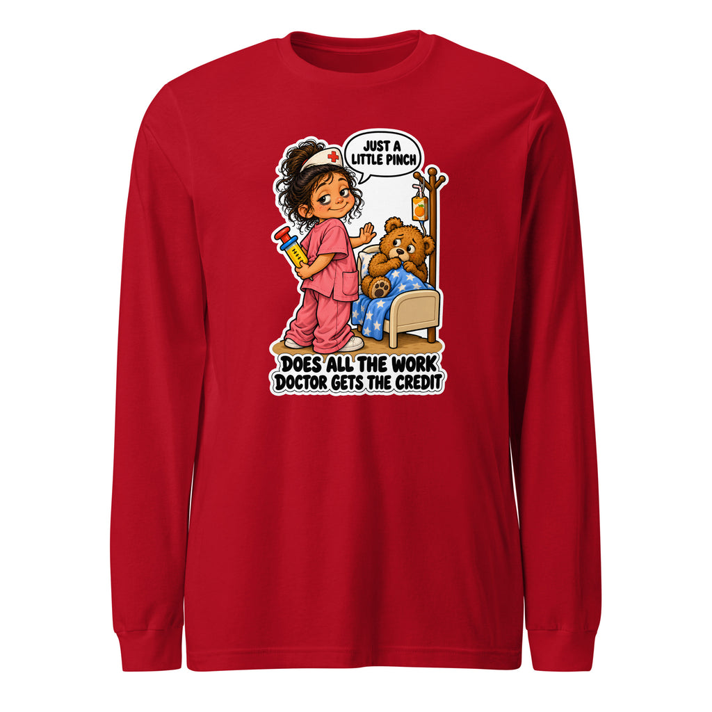 Nurse Nelly long sleeve tee in Red, front view
