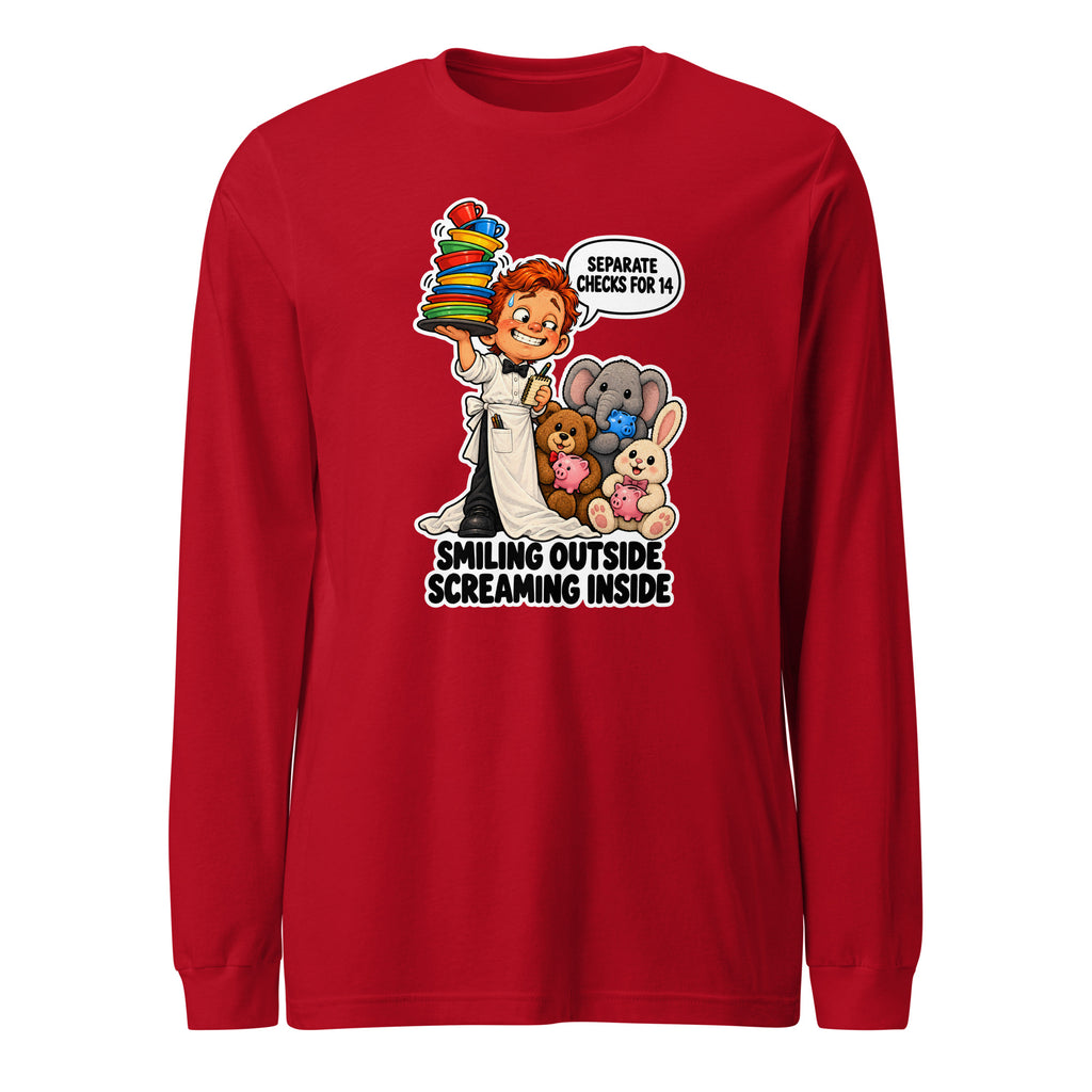 Waiter Wes long sleeve tee in Red, front view