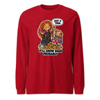 Hairdresser Holly long sleeve tee in Red, front view