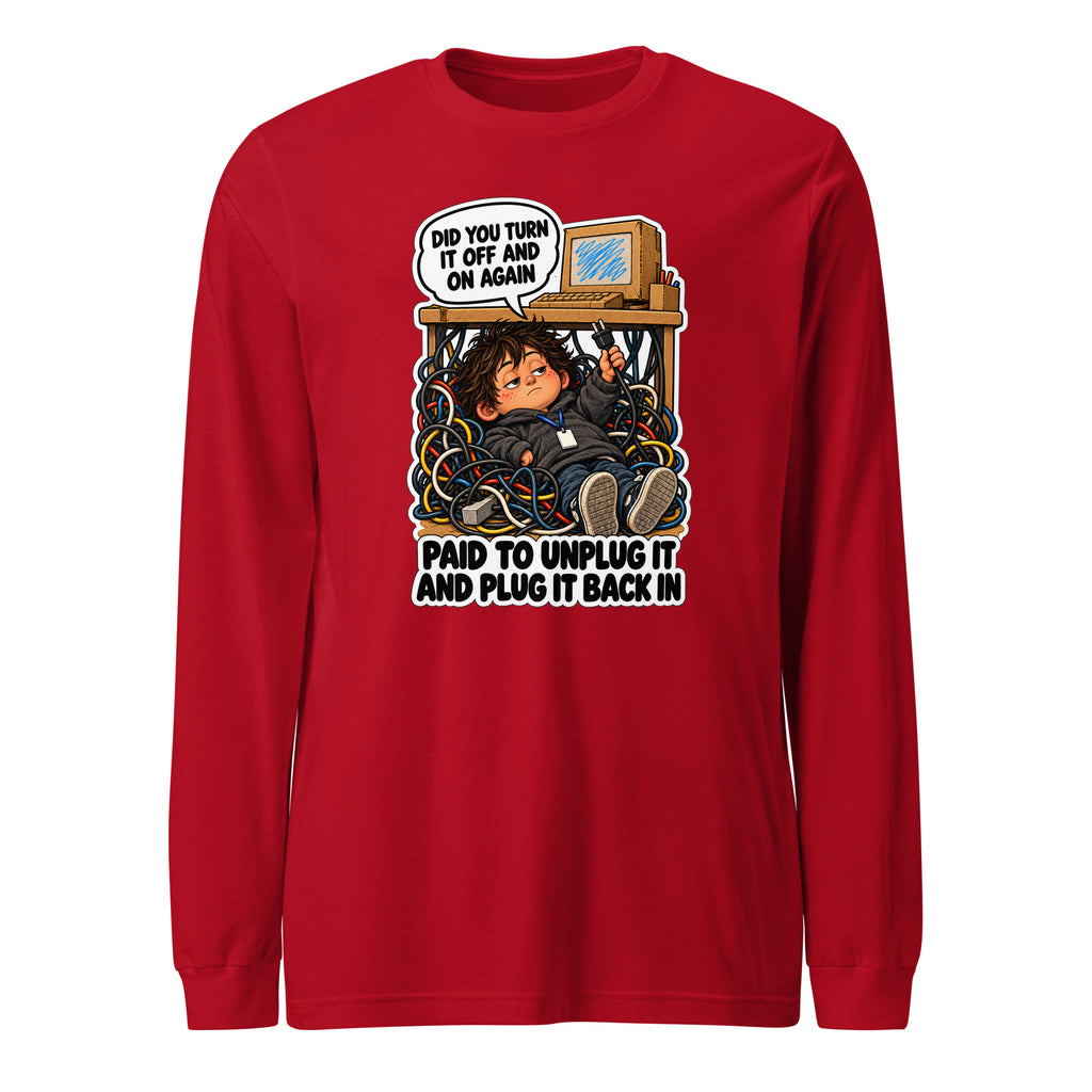 IT Guy Iggy long sleeve tee in Red, front view