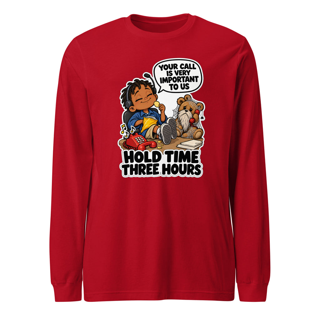 Customer Service Carl long sleeve tee in Red, front view