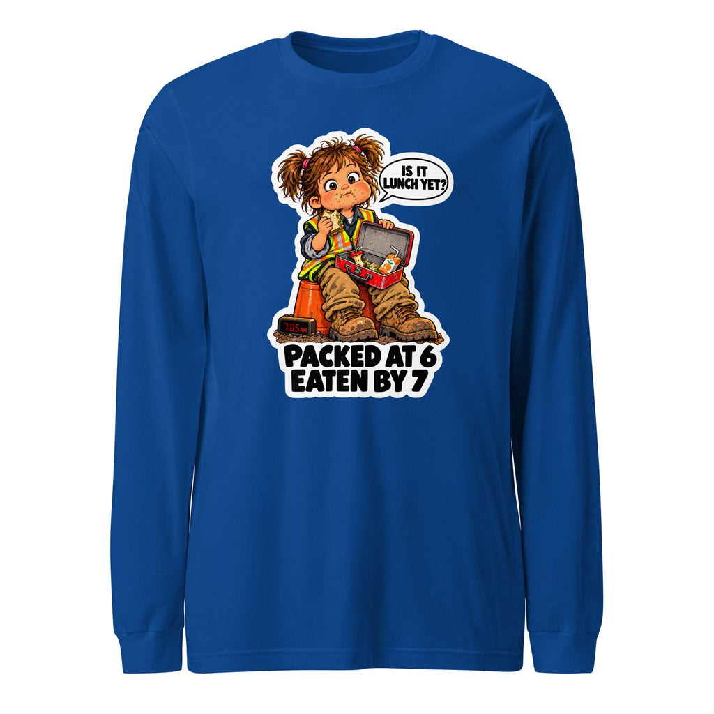 Lunchbox Lucy long sleeve tee in True Royal, front view