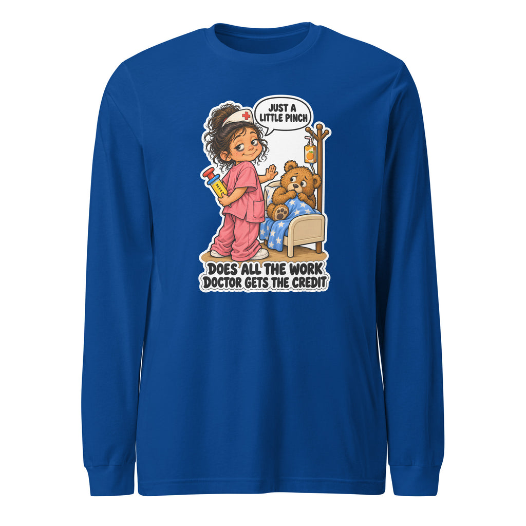 Nurse Nelly long sleeve tee in True Royal, front view