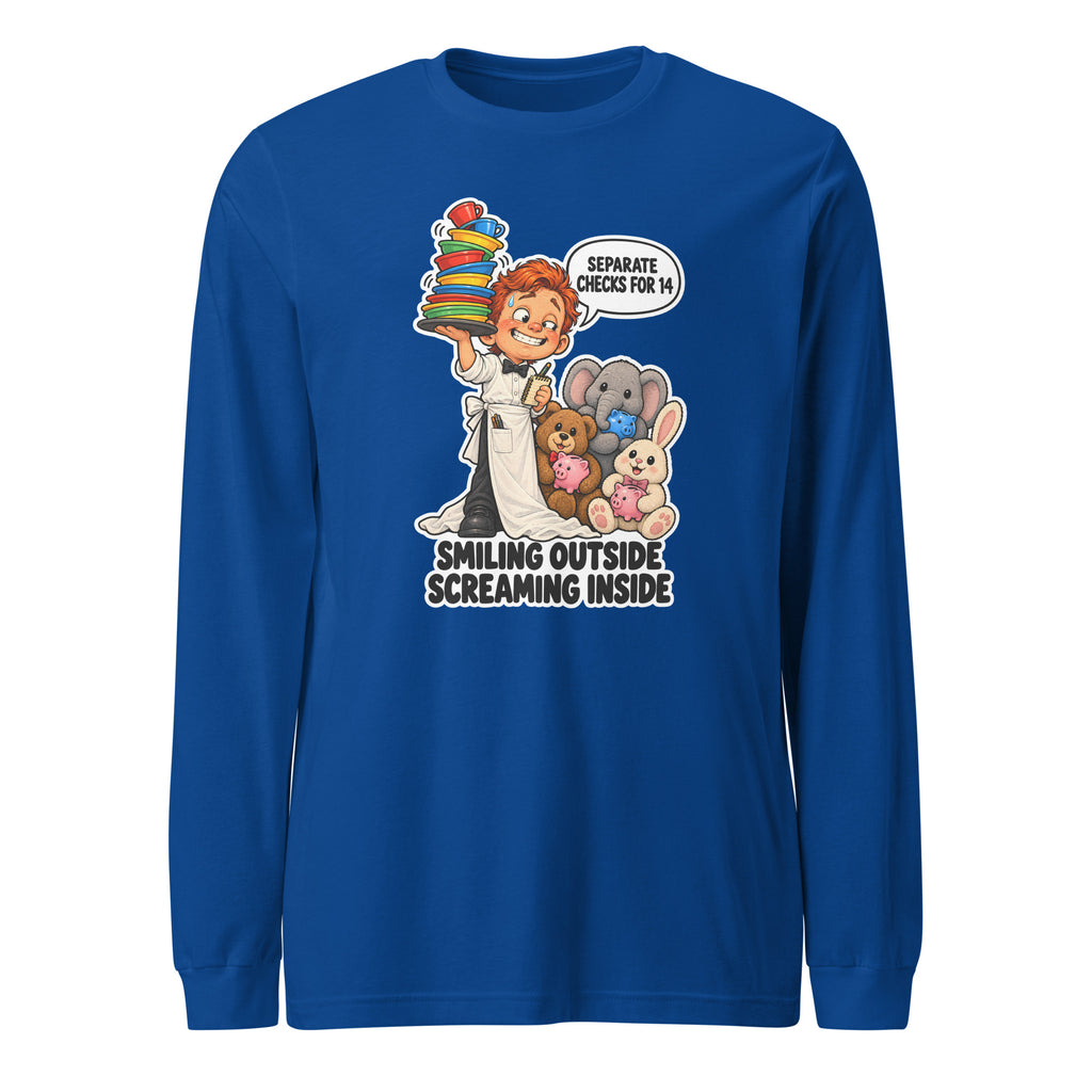 Waiter Wes long sleeve tee in True Royal, front view