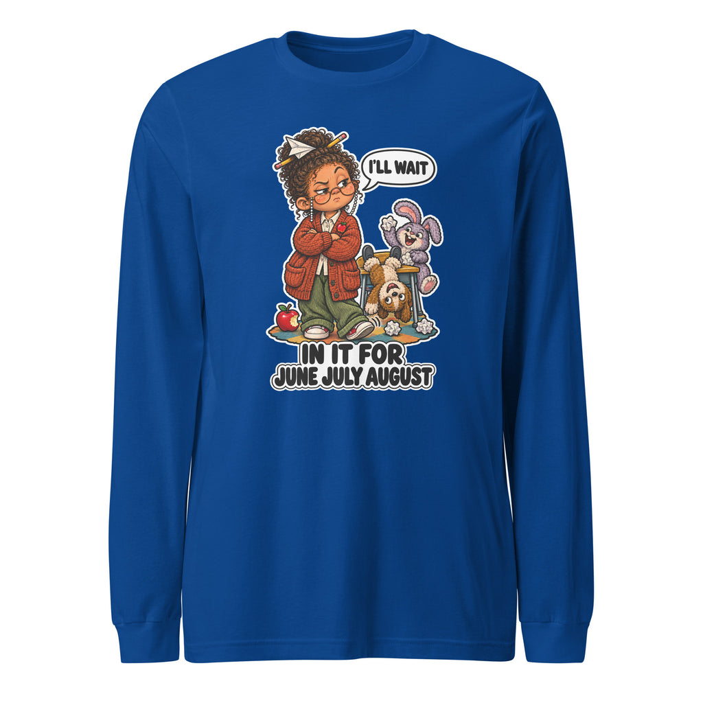 Teacher Trudy long sleeve tee in True Royal, front view