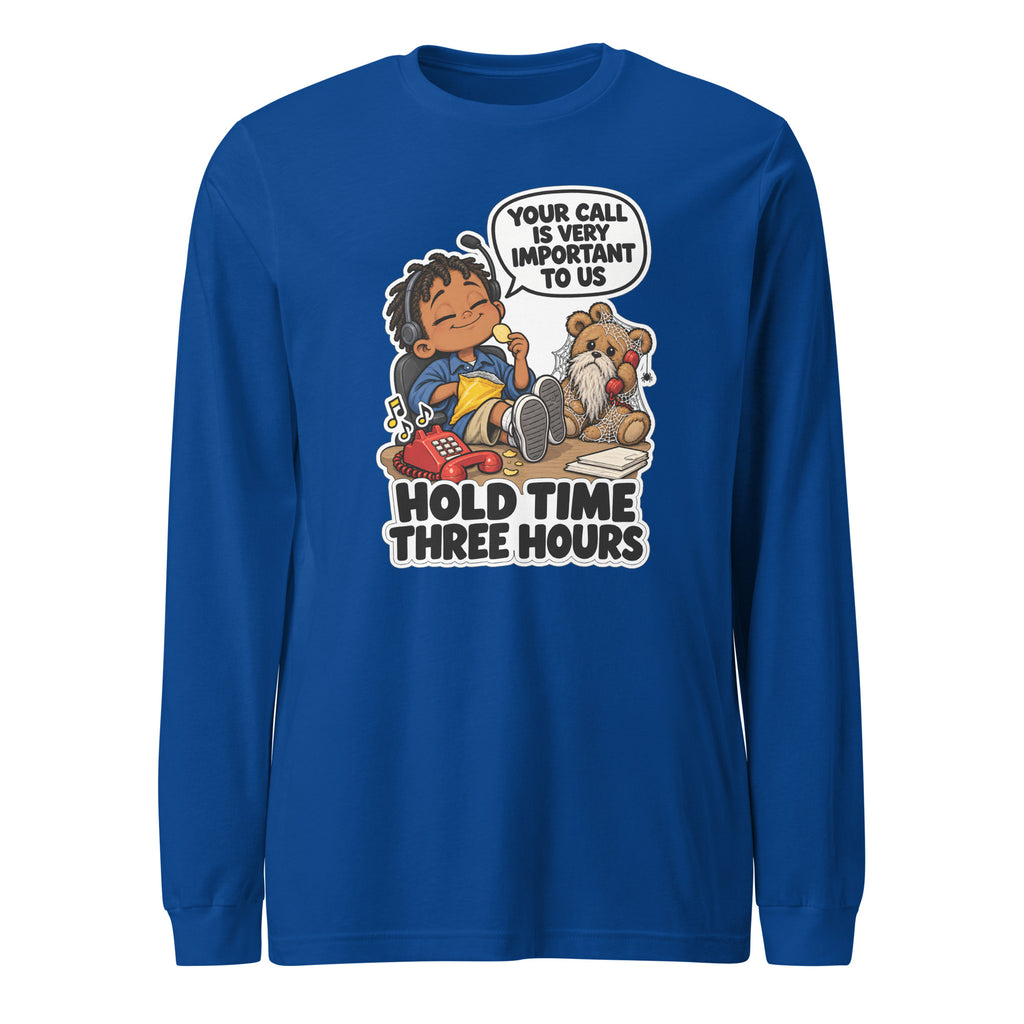 Customer Service Carl long sleeve tee in True Royal, front view