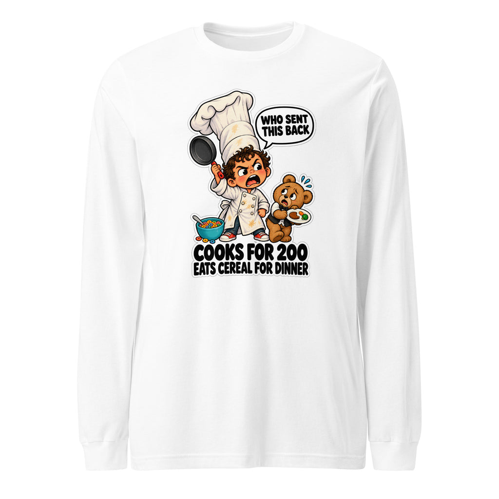 Chef Charlie long sleeve tee in White, front view
