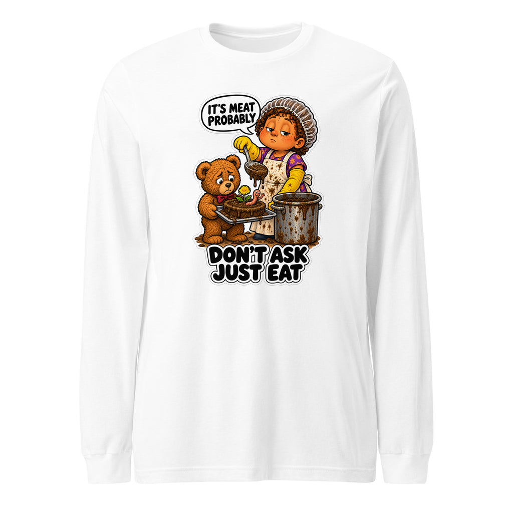 Lunch Lady Lou long sleeve tee in White, front view