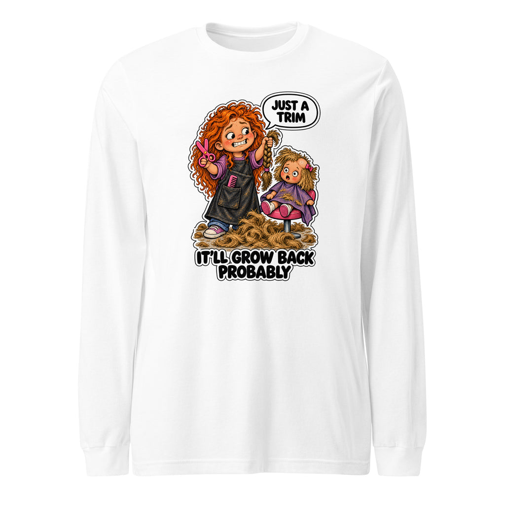 Hairdresser Holly long sleeve tee in White, front view