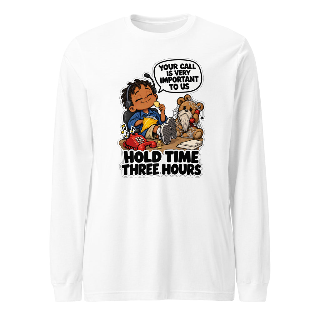 Customer Service Carl long sleeve tee in White, front view