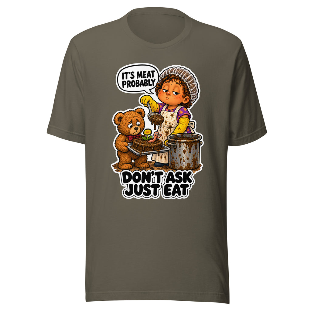Lunch Lady Lou T-shirt in Army, front view