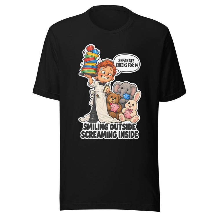 Waiter Wes "Smiling Outside, Screaming Inside" design