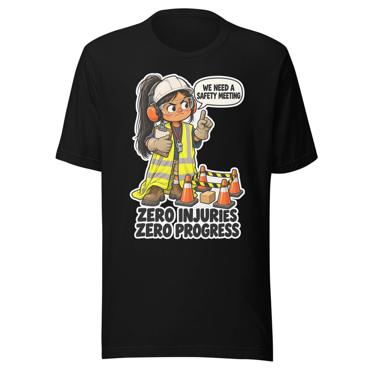 Safety Sally "Zero Injuries, Zero Progress" design