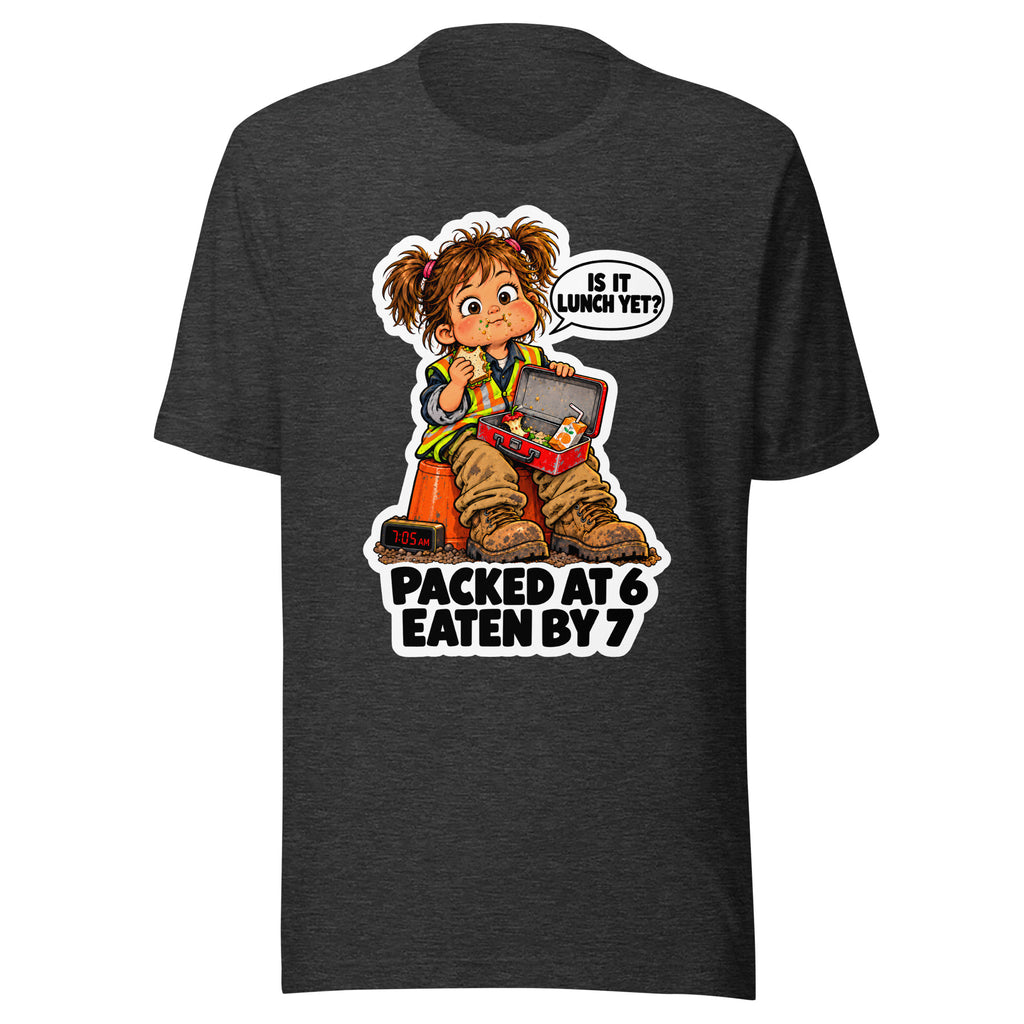 Lunchbox Lucy T-shirt in Dark Grey Heather, front view
