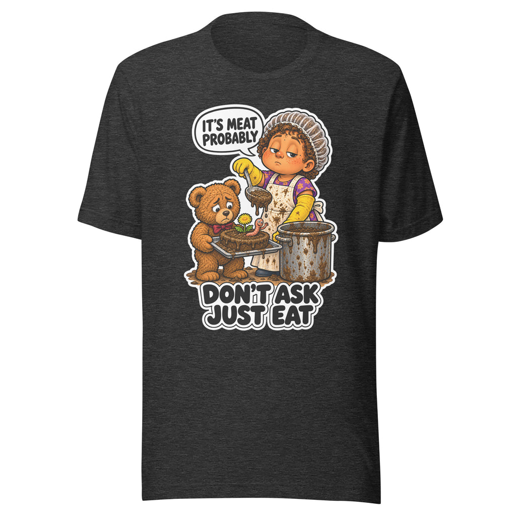Lunch Lady Lou T-shirt in Dark Grey Heather, front view
