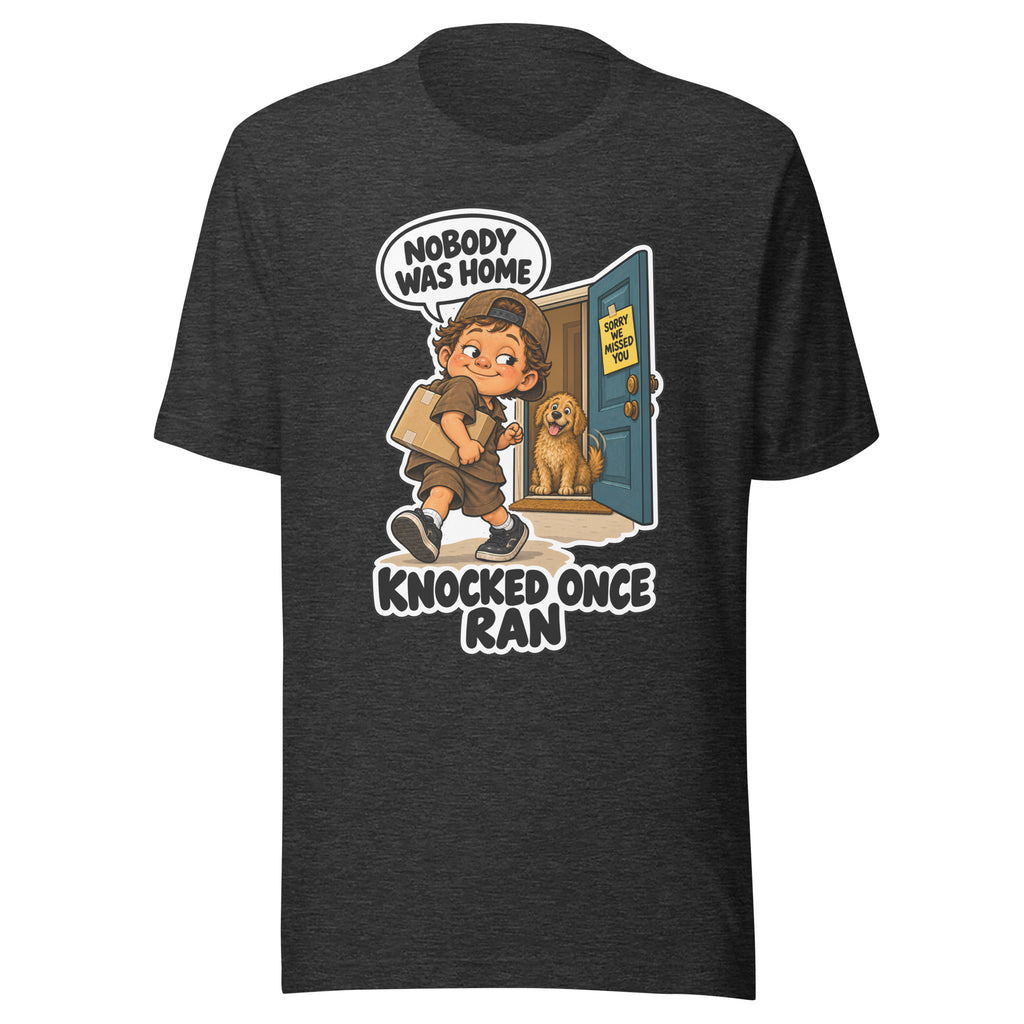 Delivery Dex T-shirt in Dark Grey Heather, front view