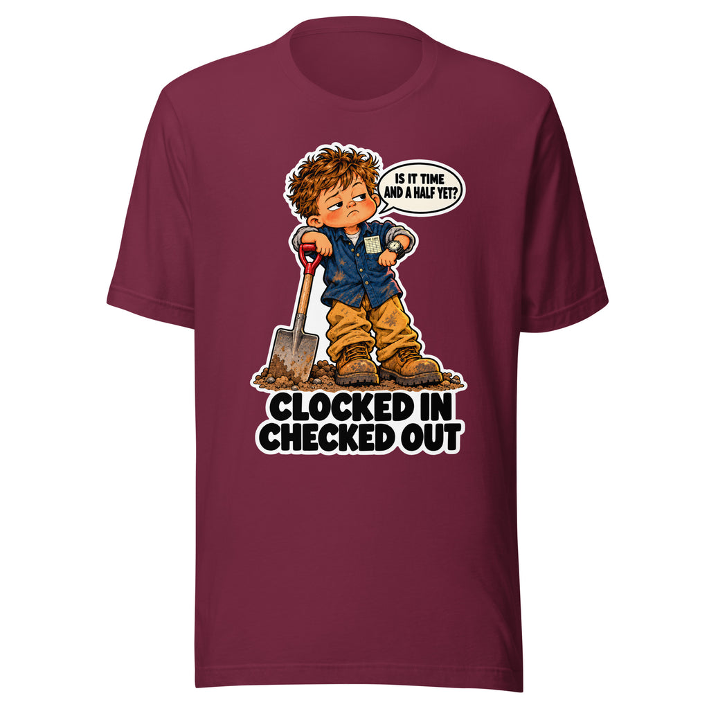 Overtime Ollie T-shirt in Maroon, front view