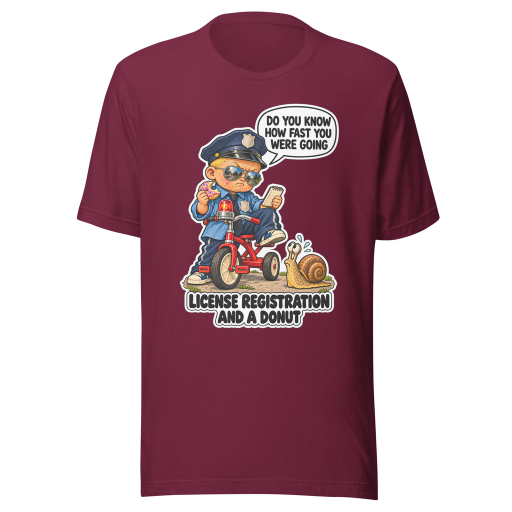 Officer Otis T-shirt in Maroon, front view