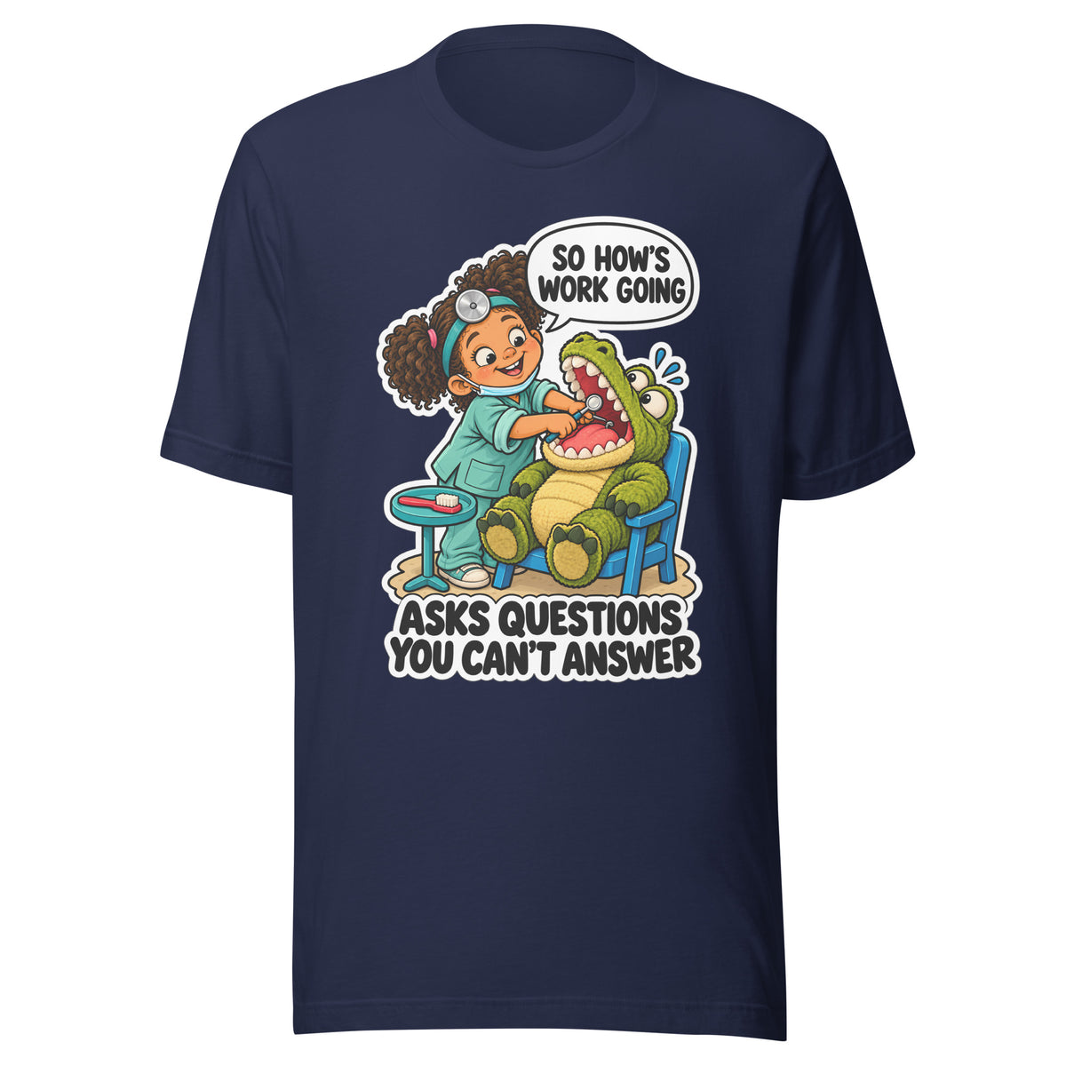 Dentist Dottie T-shirt in Navy, front view