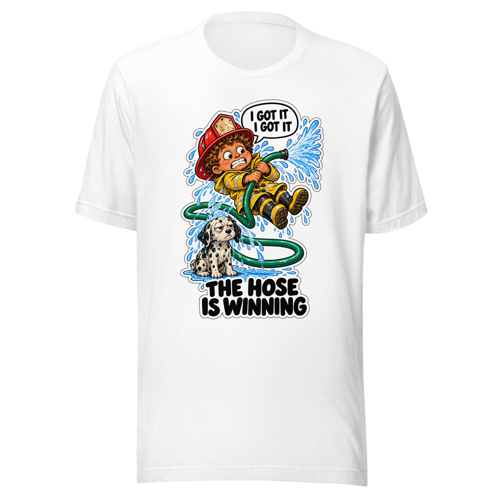 Firefighter Finn T-shirt in White, front view