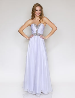 Nina Canacci Hand Beaded Strapless Sweetheart Bodice White Evening Gown, Formal Dress Style# 1002 