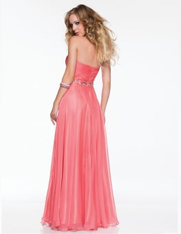 Nina Canacci Hand Beaded Strapless Sweetheart Bodice Coral Evening Gown, Formal Dress Style# 1002 